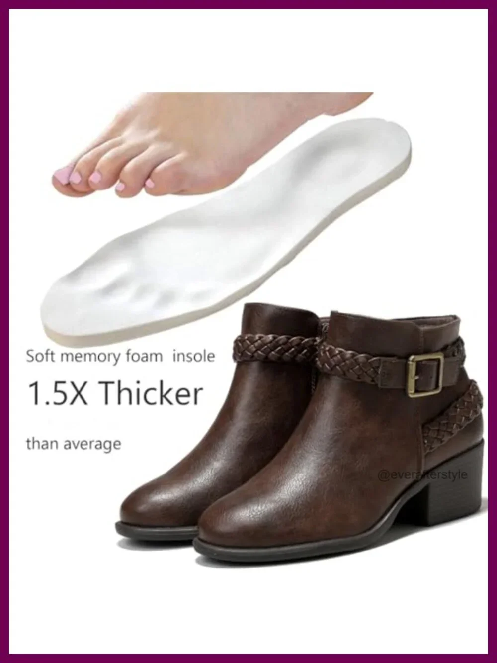 Wide Width Ankle Boots with Side Zipper, Memory Foam